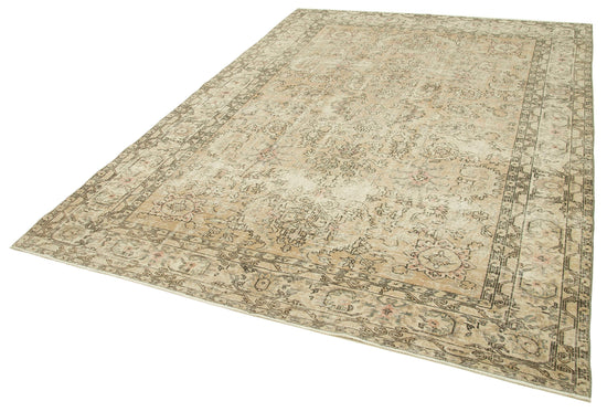 7x9 Beige Turkish Vintage Area Rug - 39065