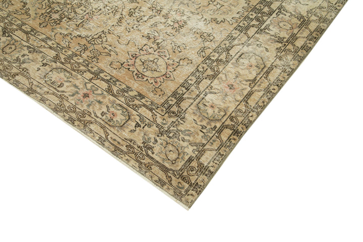 7x9 Beige Turkish Vintage Area Rug - 39065