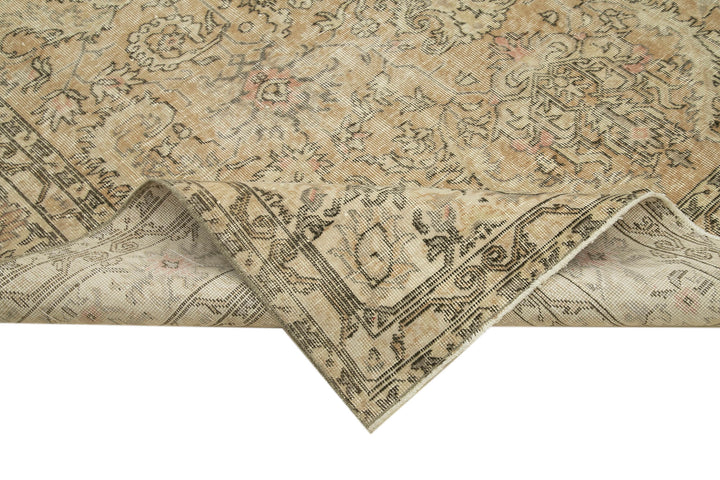 7x9 Beige Turkish Vintage Area Rug - 39065