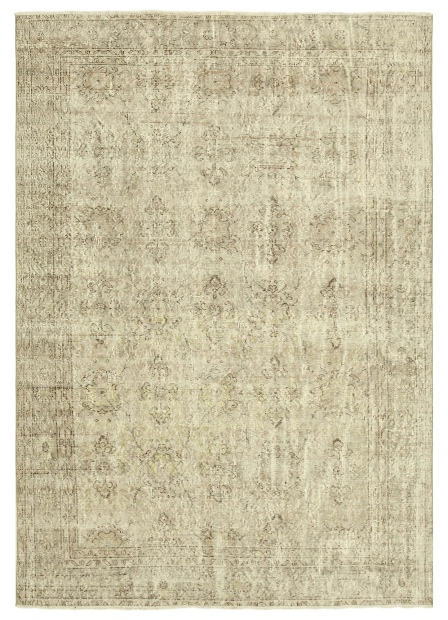 7x9 Beige Turkish Vintage Area Rug - 39070