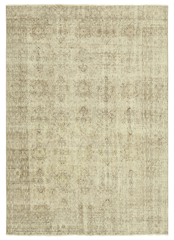 7x9 Beige Turkish Vintage Area Rug - 39070