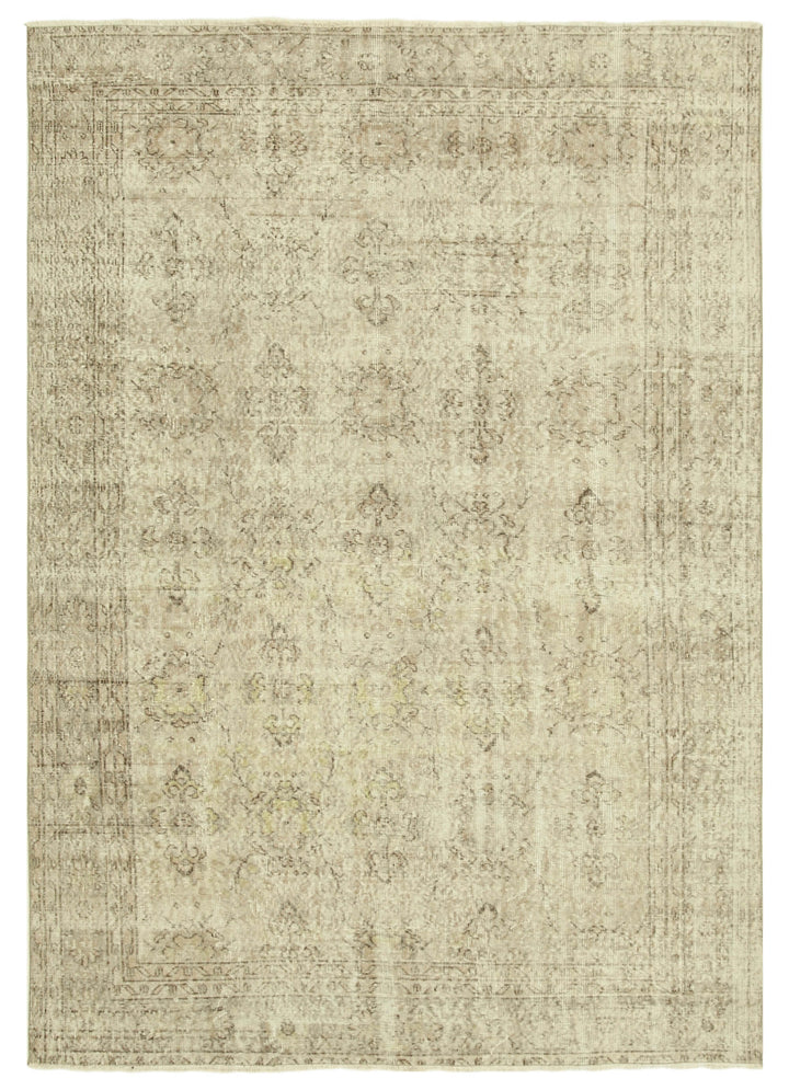 7x9 Beige Turkish Vintage Area Rug - 39070