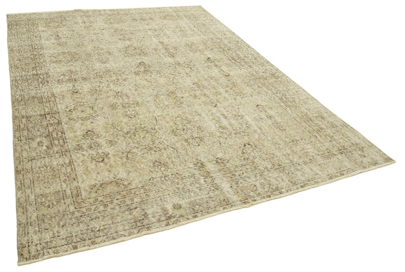 7x9 Beige Turkish Vintage Area Rug - 39070