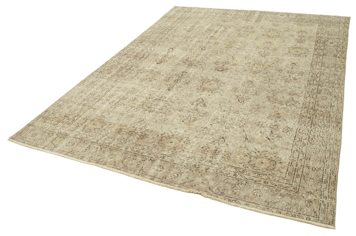 7x9 Beige Turkish Vintage Area Rug - 39070