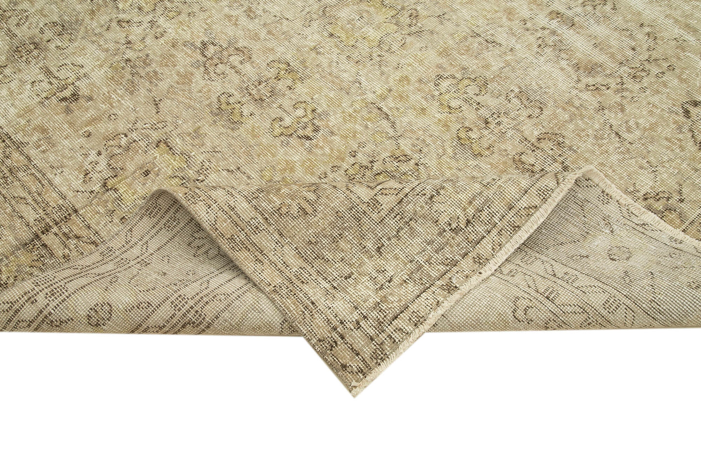 7x9 Beige Turkish Vintage Area Rug - 39070