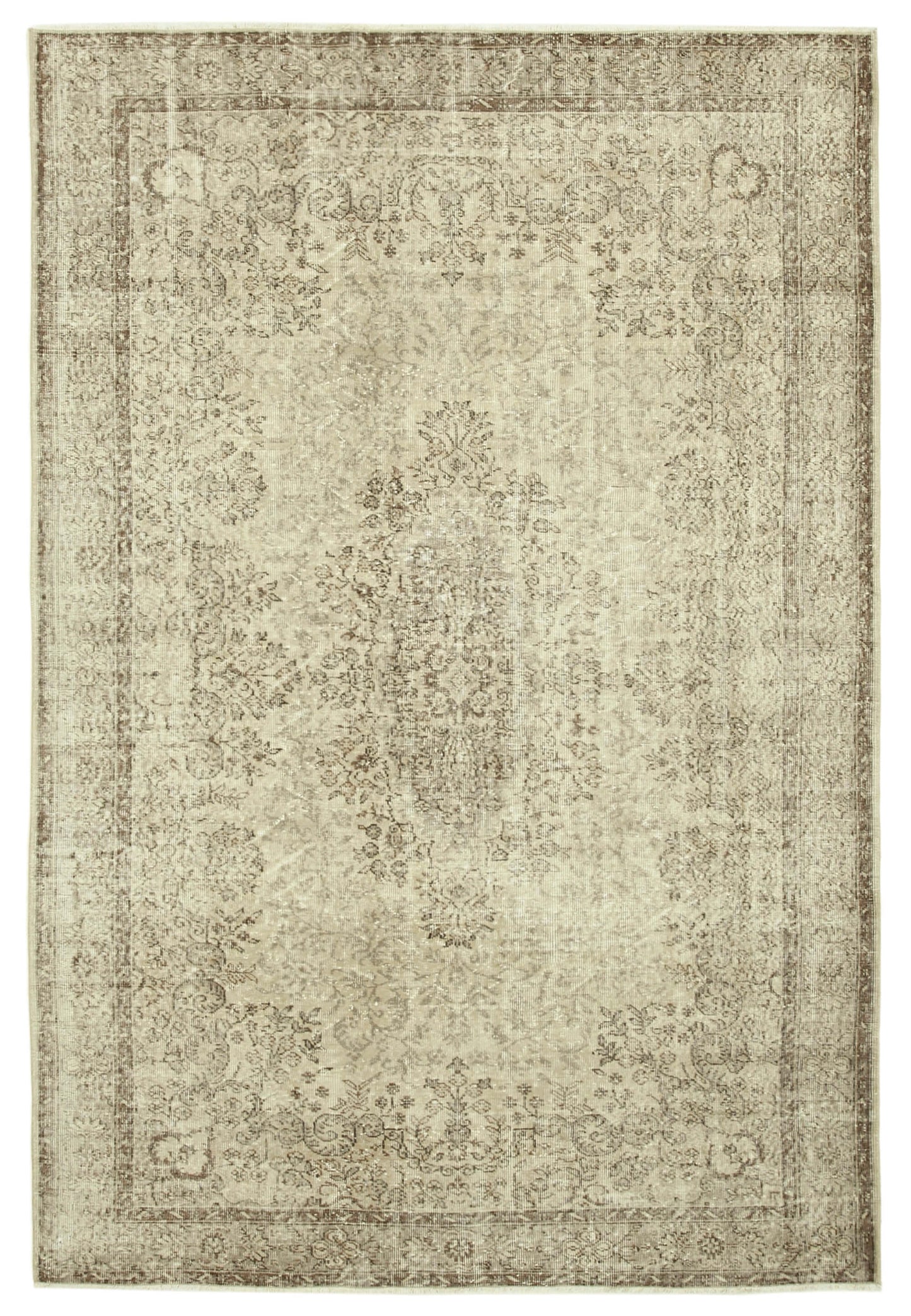 7x10 Beige Turkish Vintage Area Rug - 39071