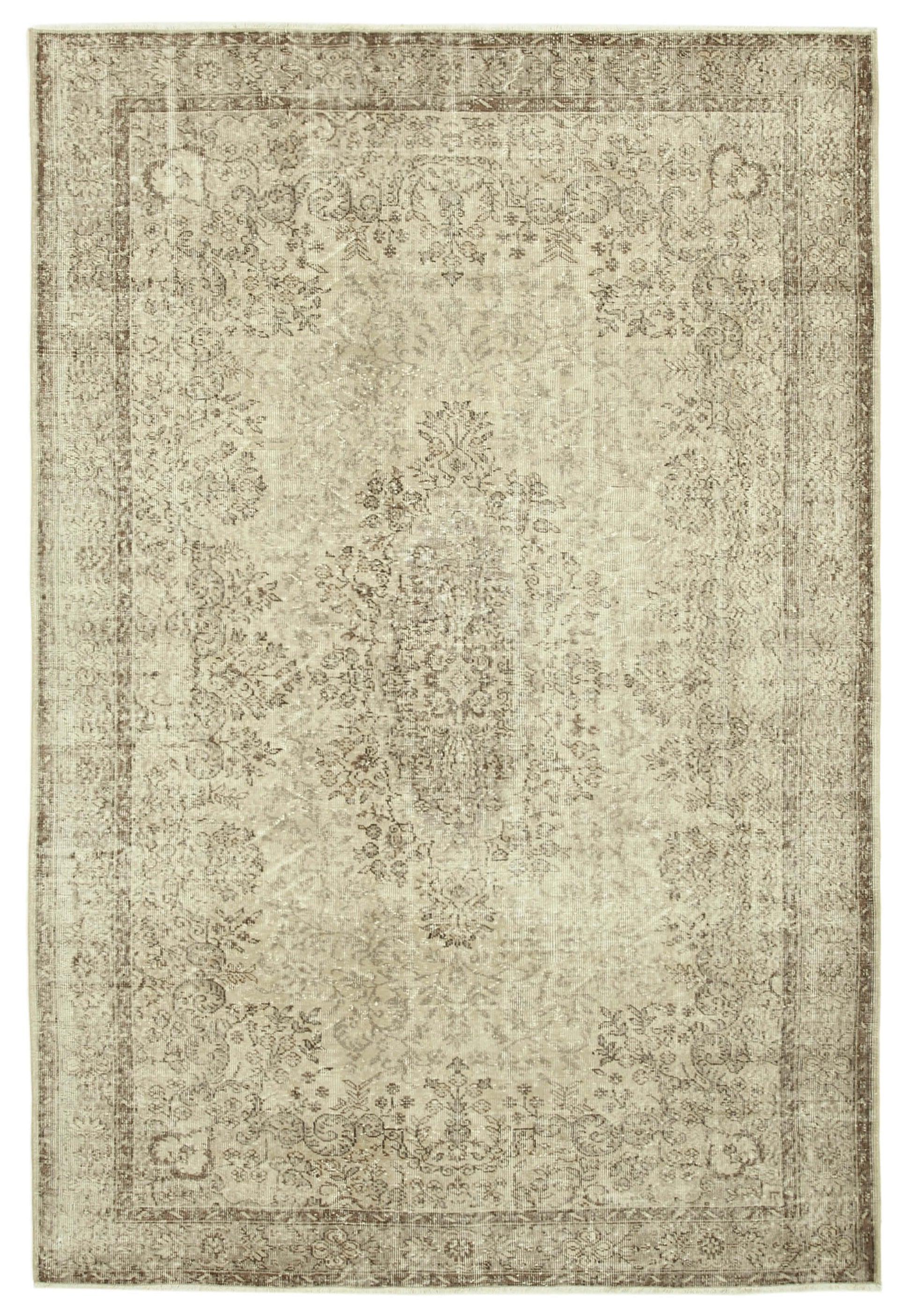 7x10 Beige Turkish Vintage Area Rug - 39071