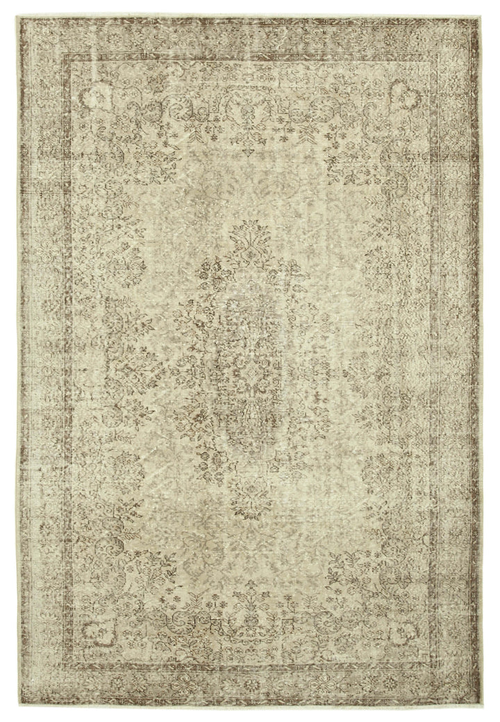 7x10 Beige Turkish Vintage Area Rug - 39071