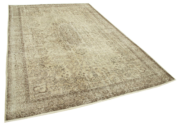 7x10 Beige Turkish Vintage Area Rug - 39071