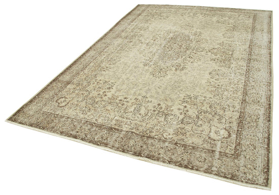 7x10 Beige Turkish Vintage Area Rug - 39071