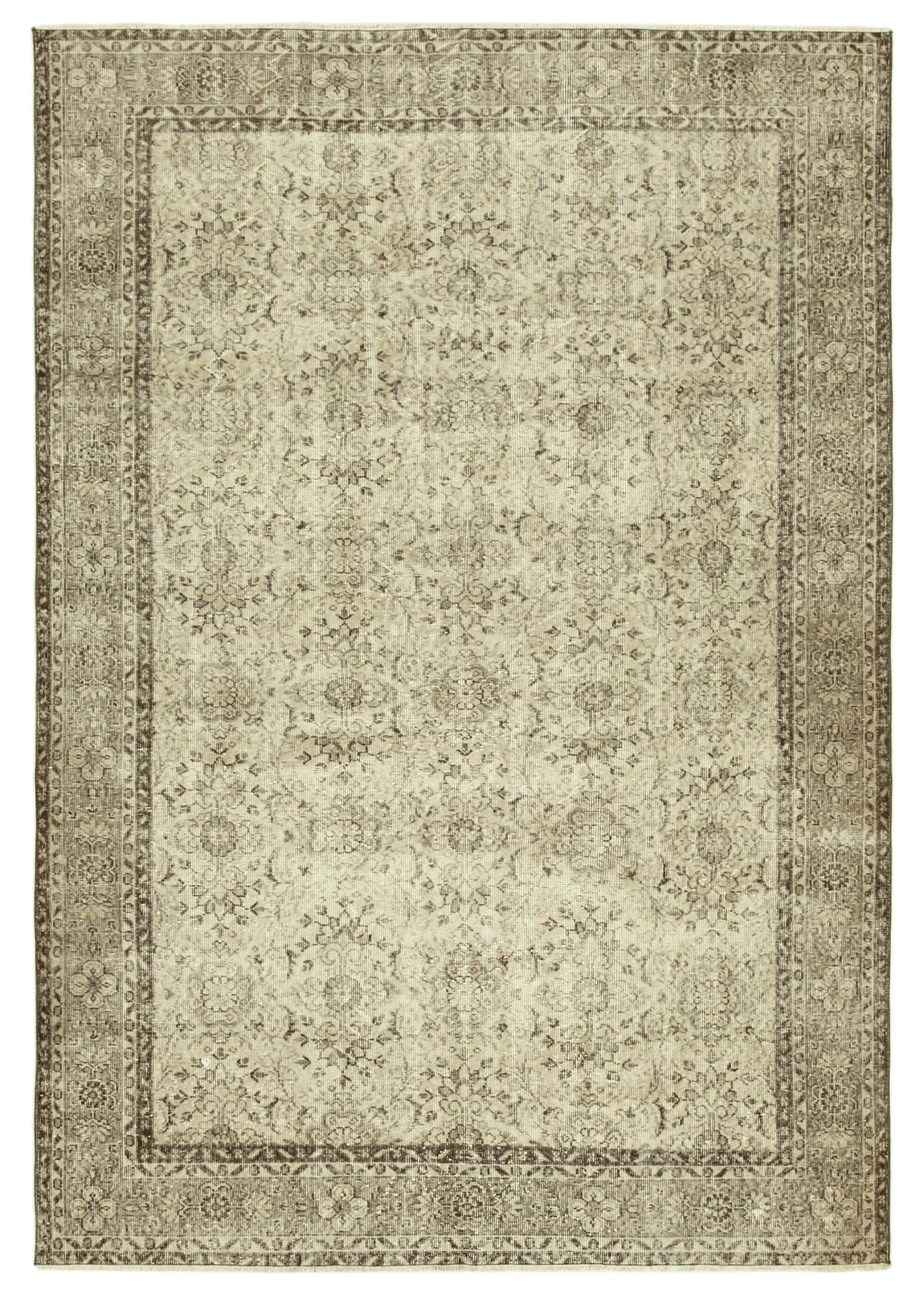 7x10 Beige Turkish Vintage Area Rug - 39074