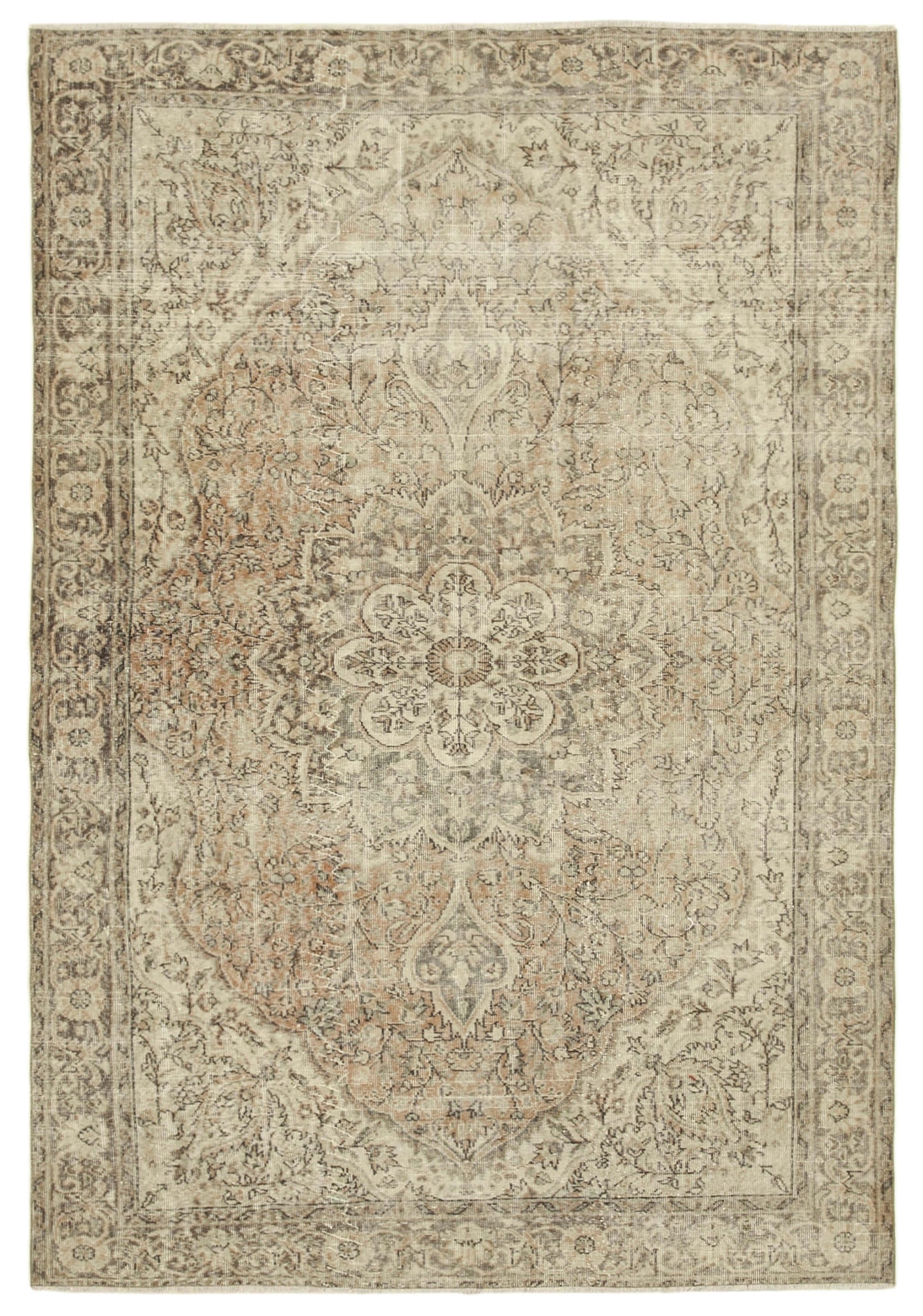 6x10 Beige Turkish Vintage Area Rug - 39076