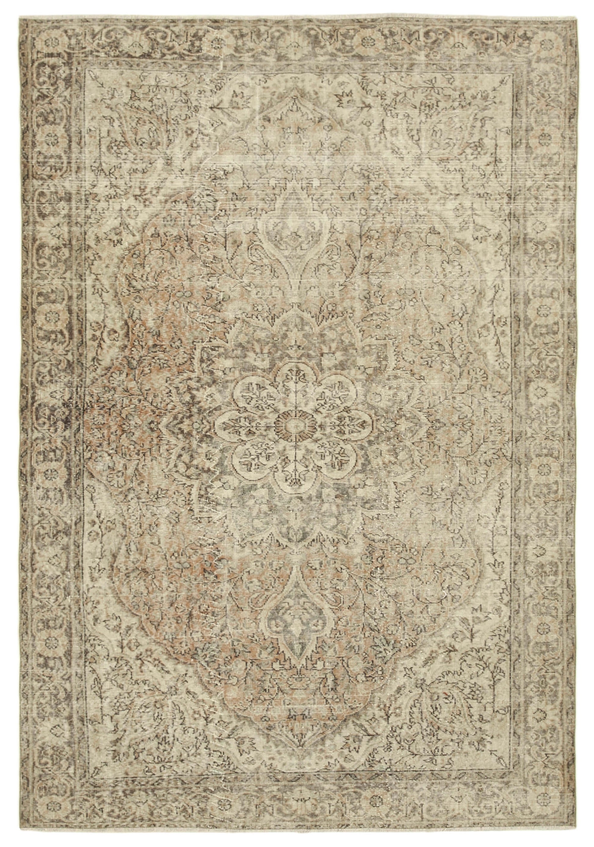 6x10 Beige Turkish Vintage Area Rug - 39076