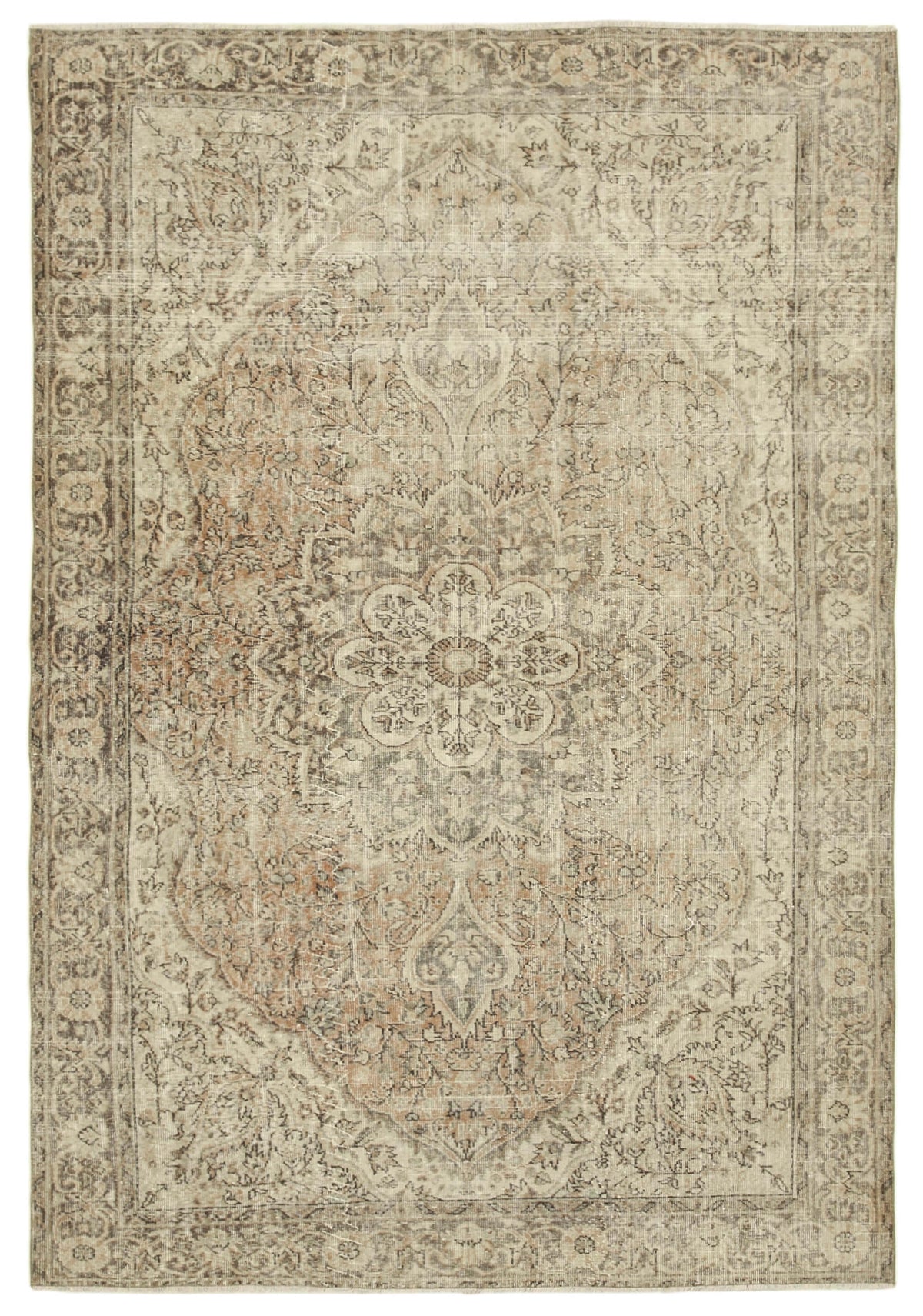6x10 Beige Turkish Vintage Area Rug - 39076