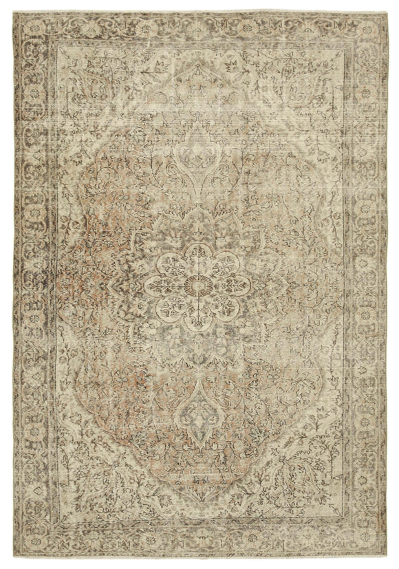 6x10 Beige Turkish Vintage Area Rug - 39076
