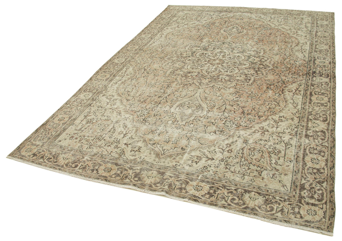6x10 Beige Turkish Vintage Area Rug - 39076