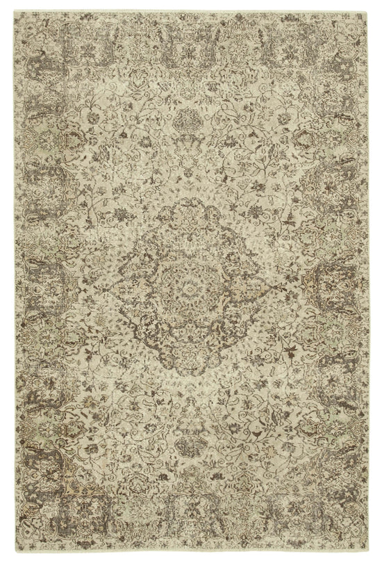 7x10 Beige Turkish Vintage Area Rug - 39077