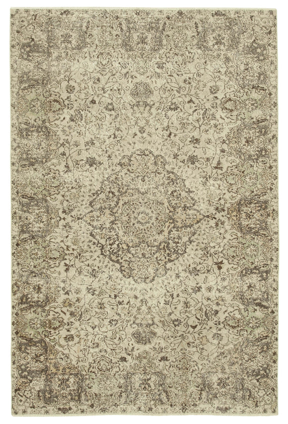 7x10 Beige Turkish Vintage Area Rug - 39077