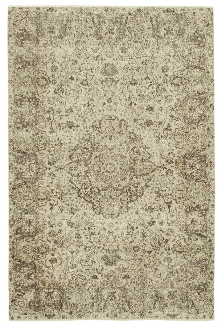 7x10 Beige Turkish Vintage Area Rug - 39077