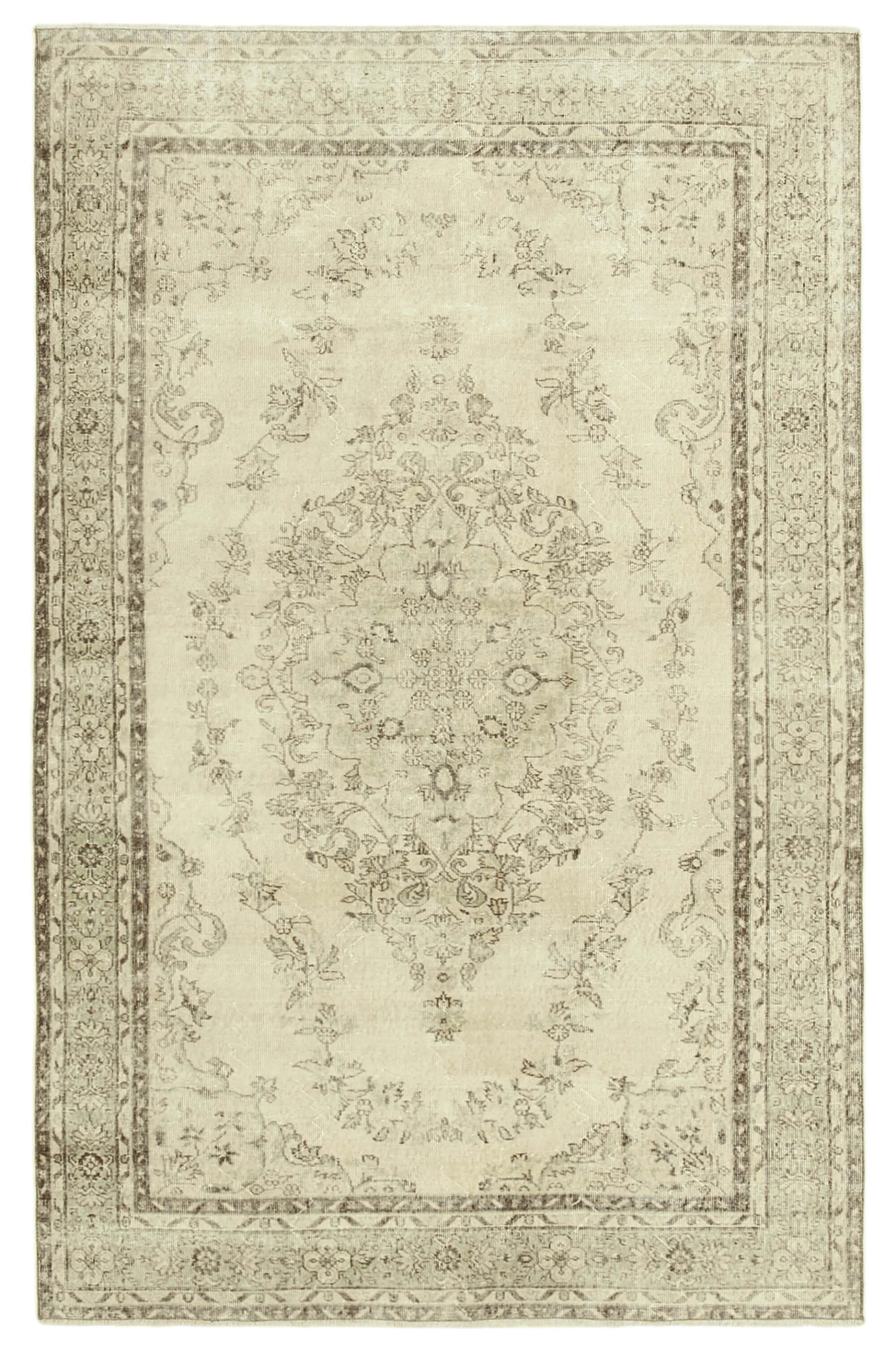 6x10 Beige Turkish Vintage Area Rug - 39081