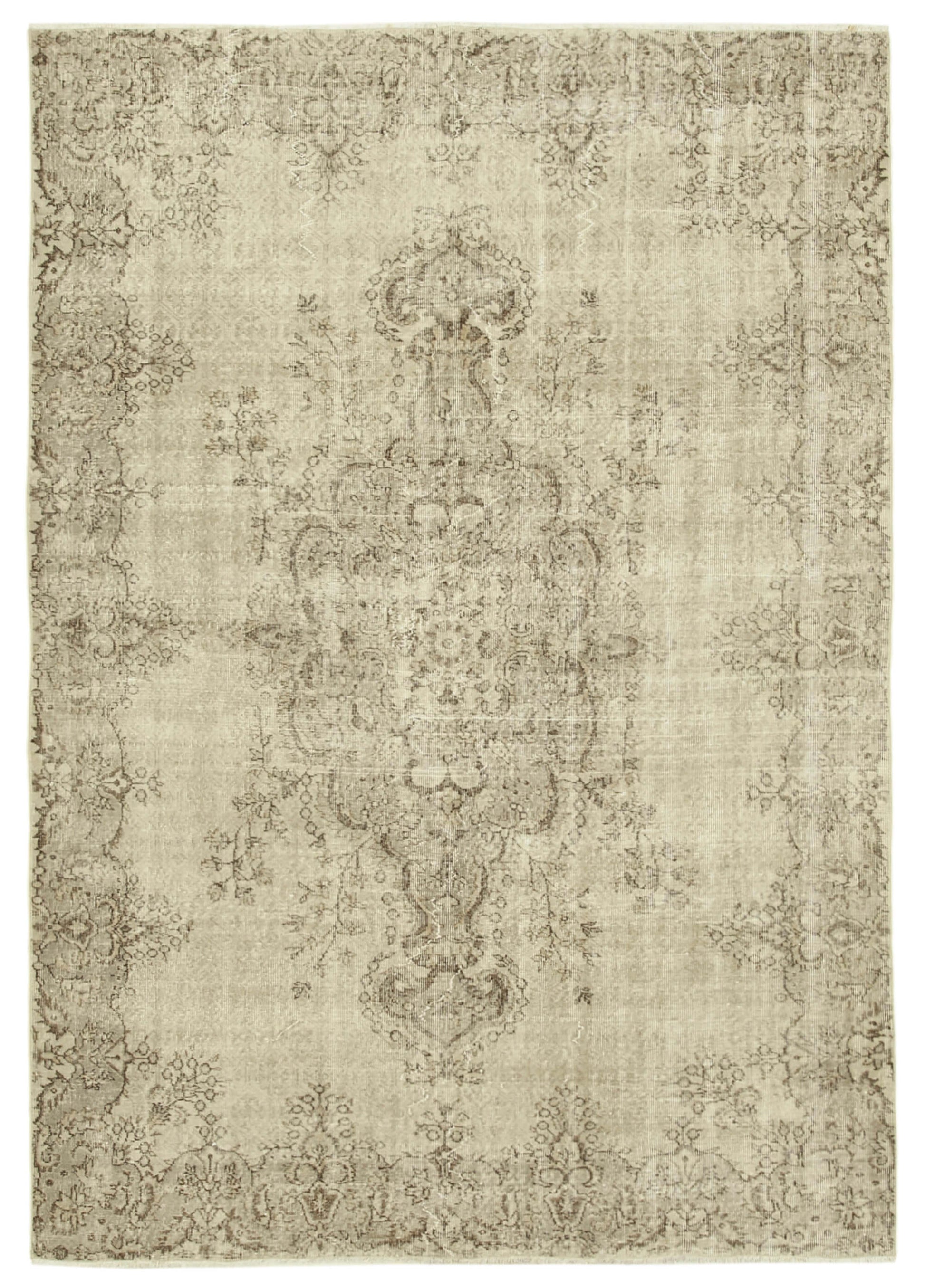 7x10 Beige Turkish Vintage Area Rug - 39084