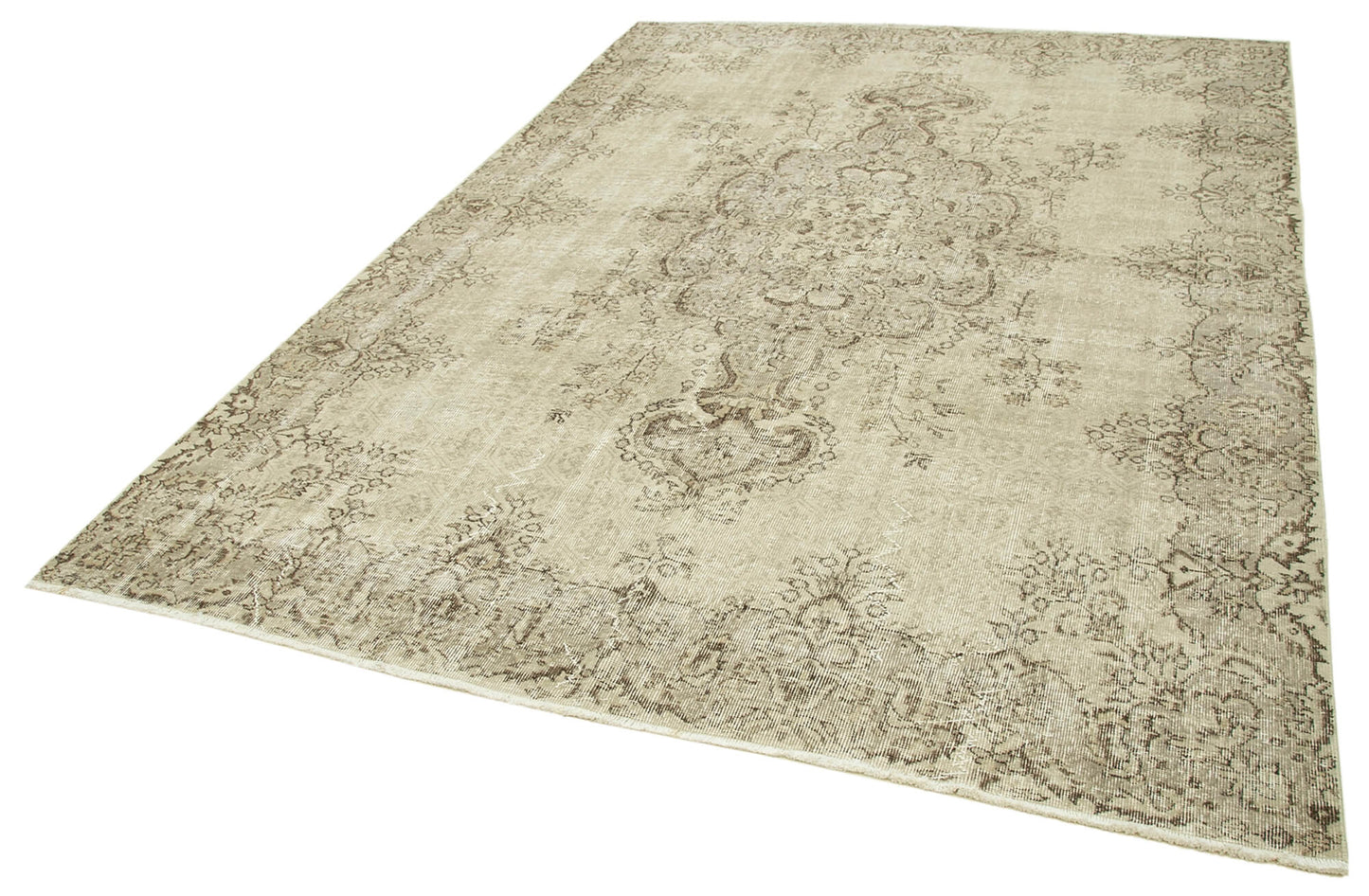 7x10 Beige Turkish Vintage Area Rug - 39084