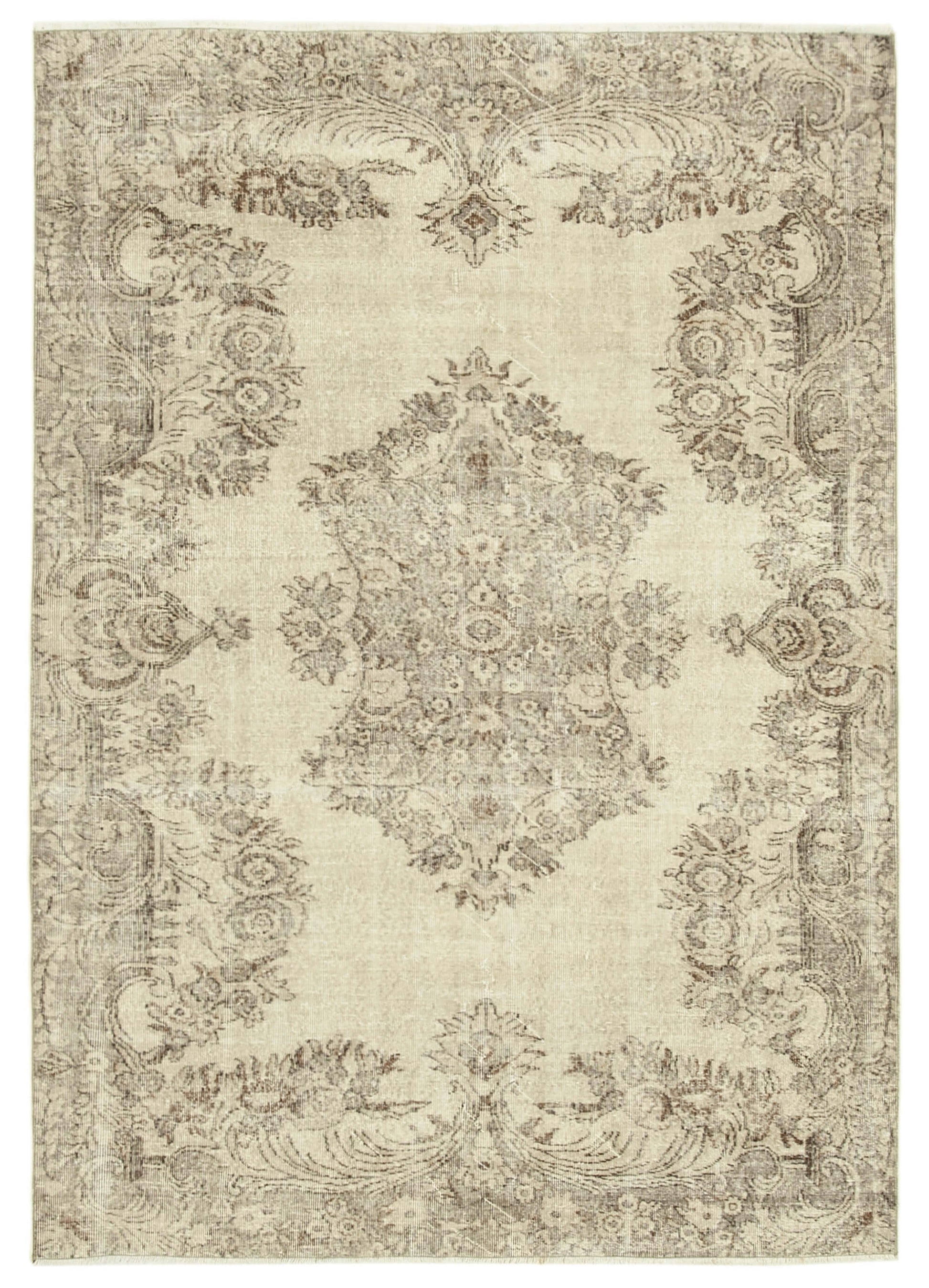 6x9 Beige Turkish Vintage Area Rug - 39089