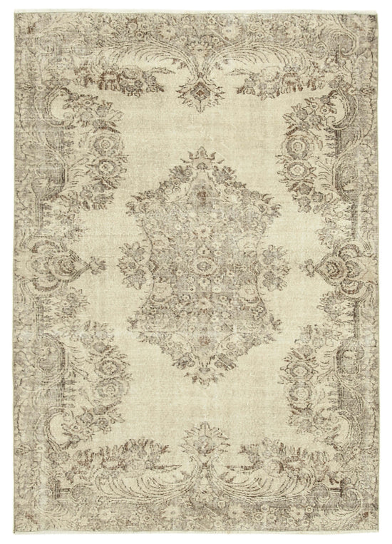 6x9 Beige Turkish Vintage Area Rug - 39089