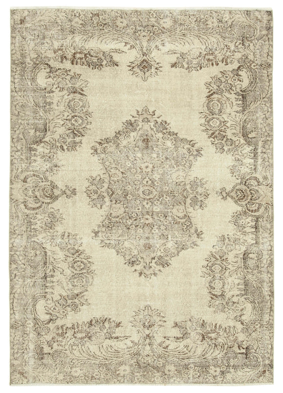6x9 Beige Turkish Vintage Area Rug - 39089