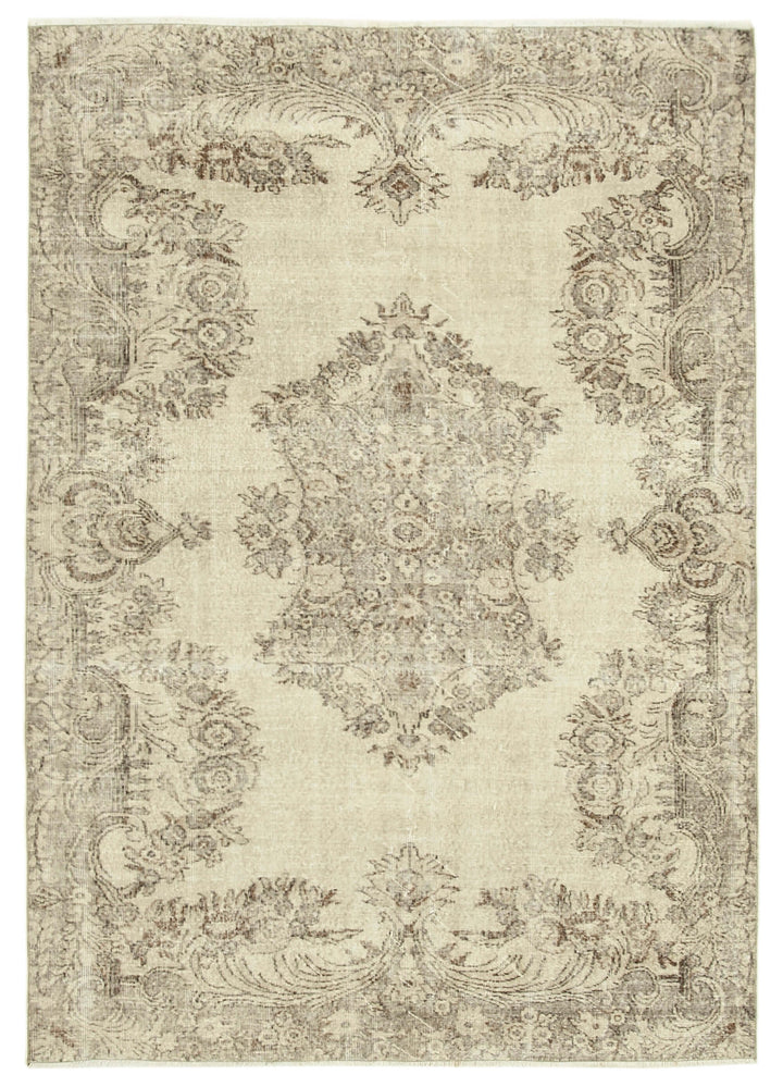 6x9 Beige Turkish Vintage Area Rug - 39089
