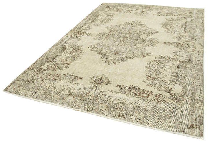 6x9 Beige Turkish Vintage Area Rug - 39089