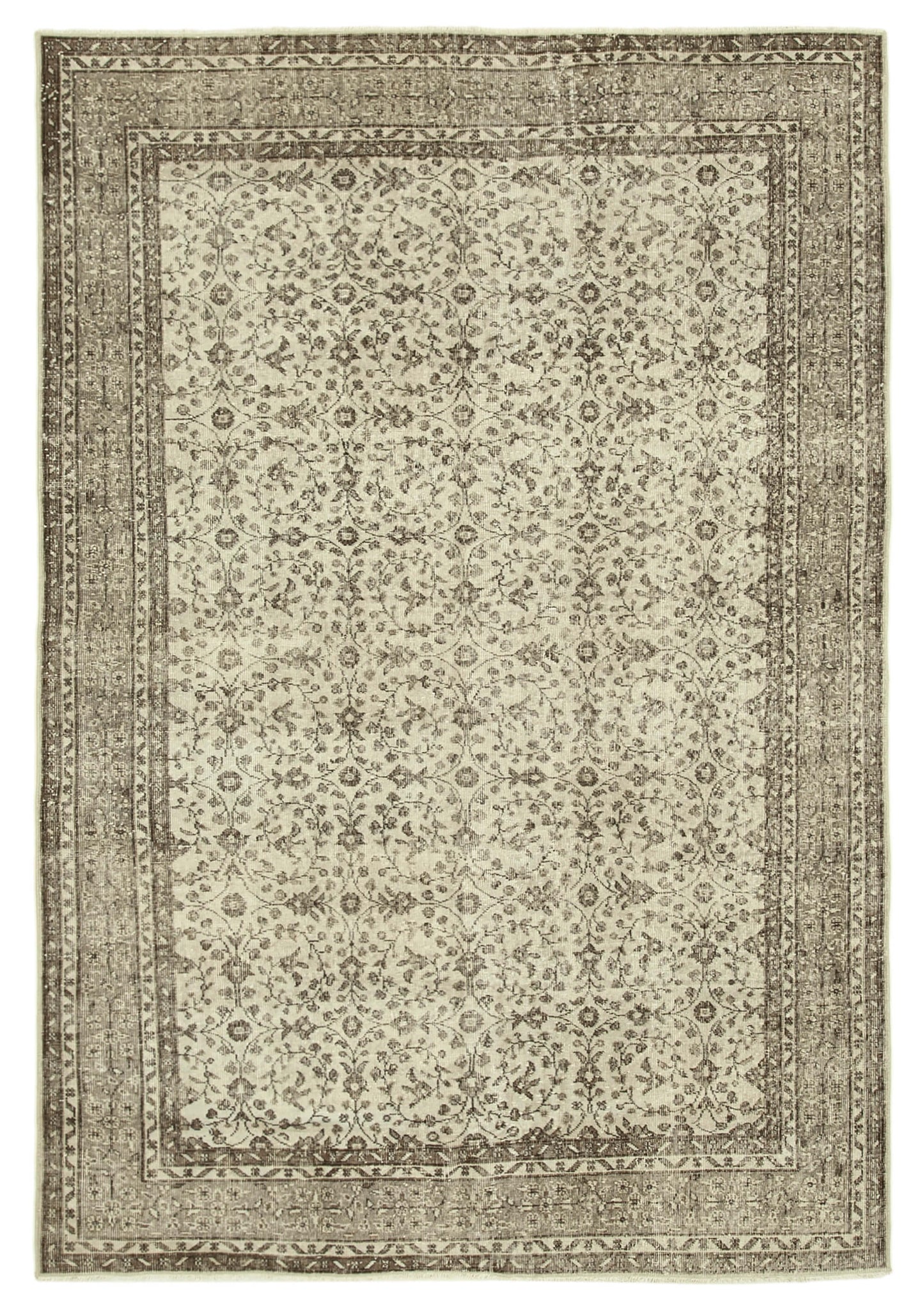 7x10 Beige Turkish Vintage Area Rug - 39100