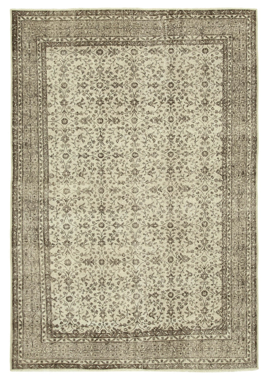7x10 Beige Turkish Vintage Area Rug - 39100