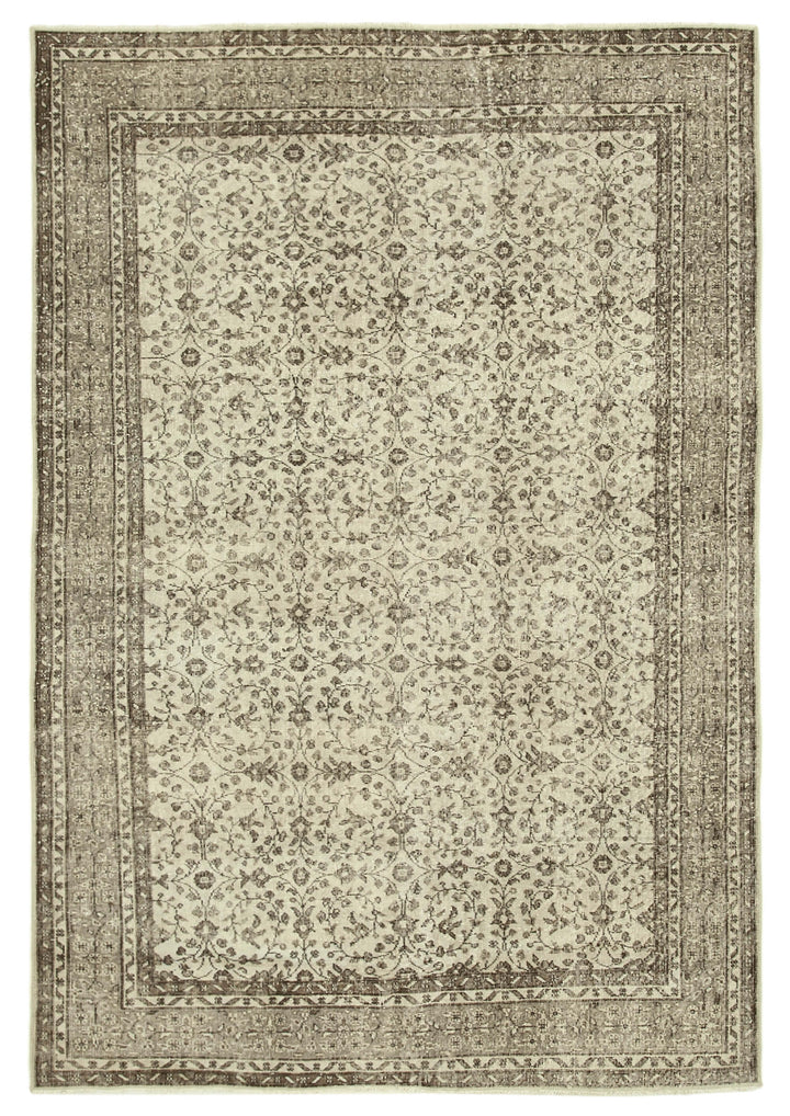7x10 Beige Turkish Vintage Area Rug - 39100