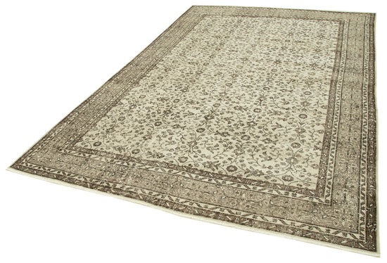 7x10 Beige Turkish Vintage Area Rug - 39100