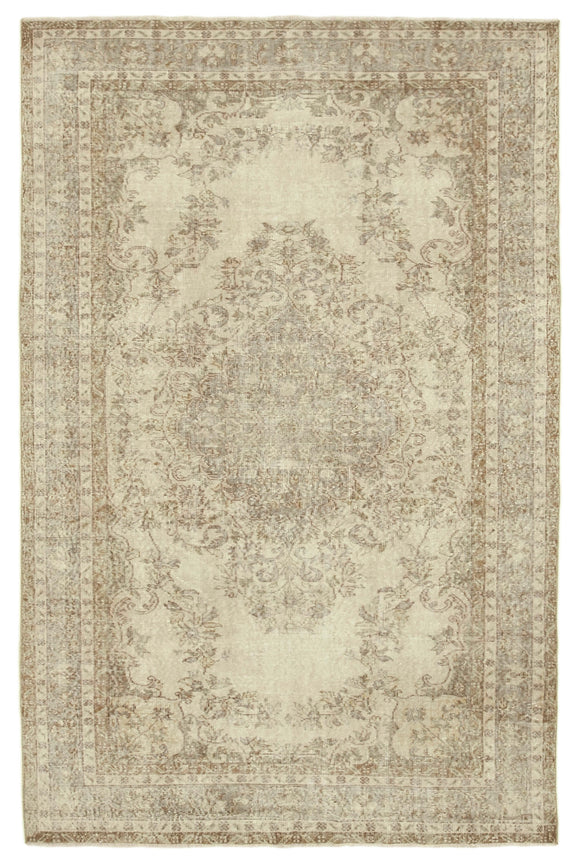6x10 Beige Turkish Vintage Area Rug - 39102