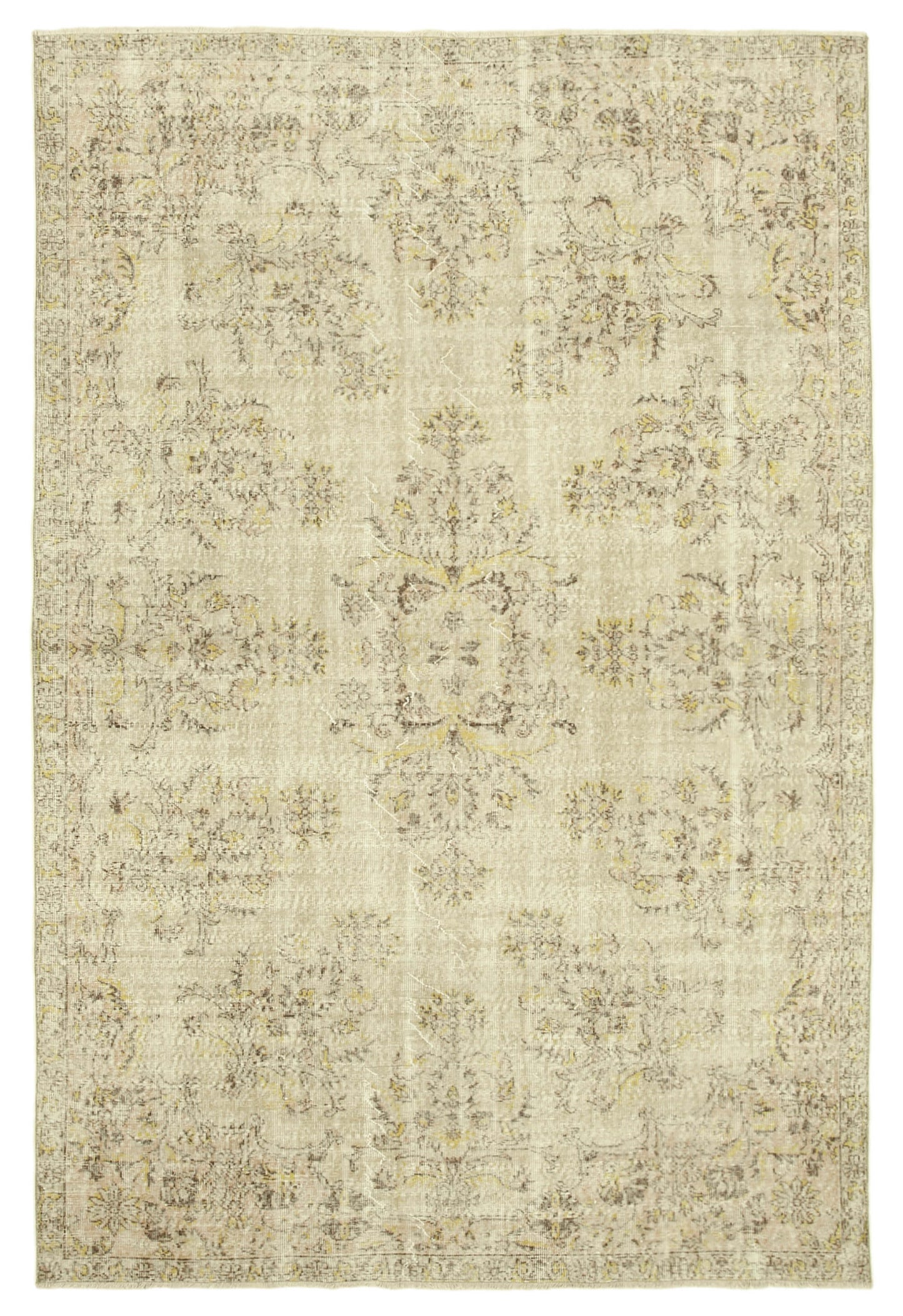 7x10 Beige Turkish Vintage Area Rug - 39105