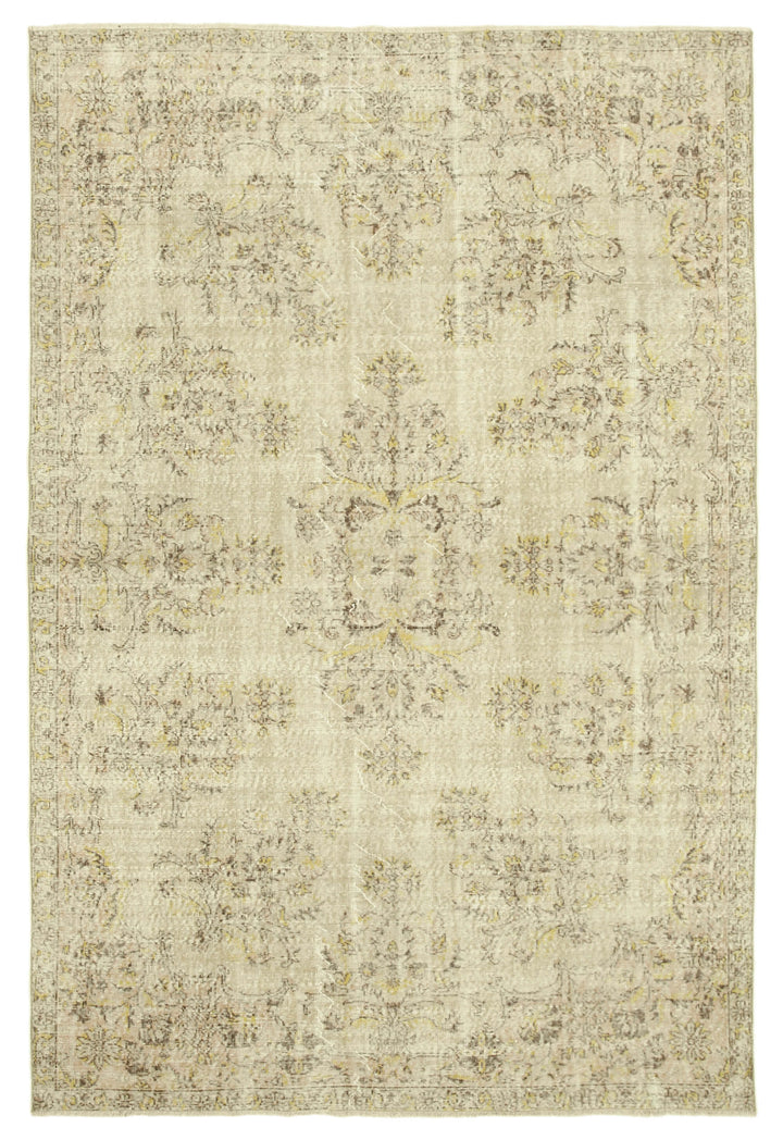 7x10 Beige Turkish Vintage Area Rug - 39105