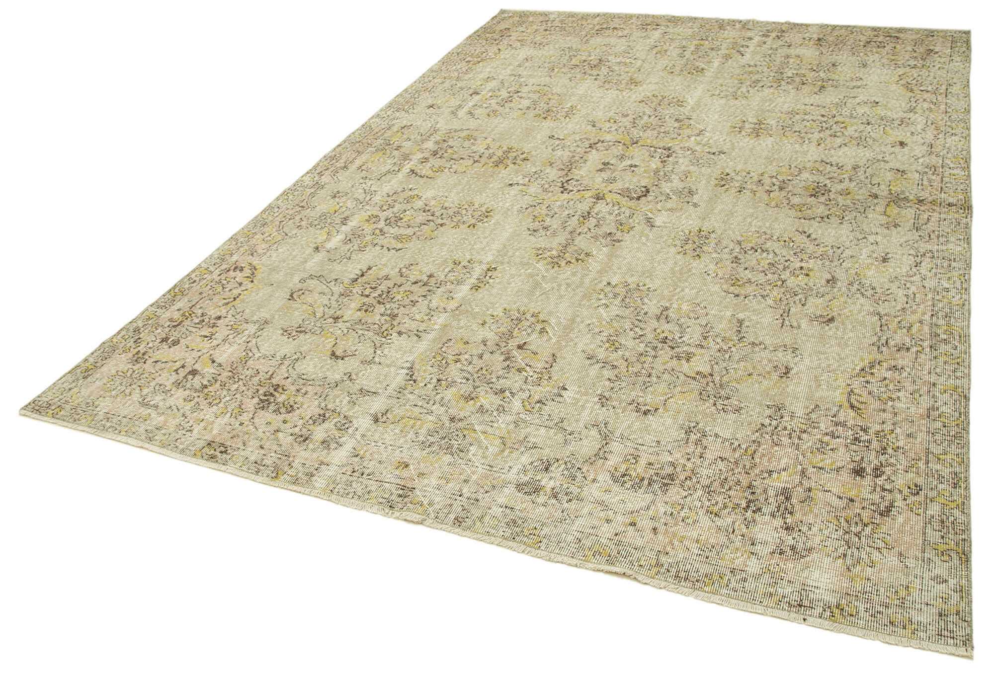 7x10 Beige Turkish Vintage Area Rug - 39105