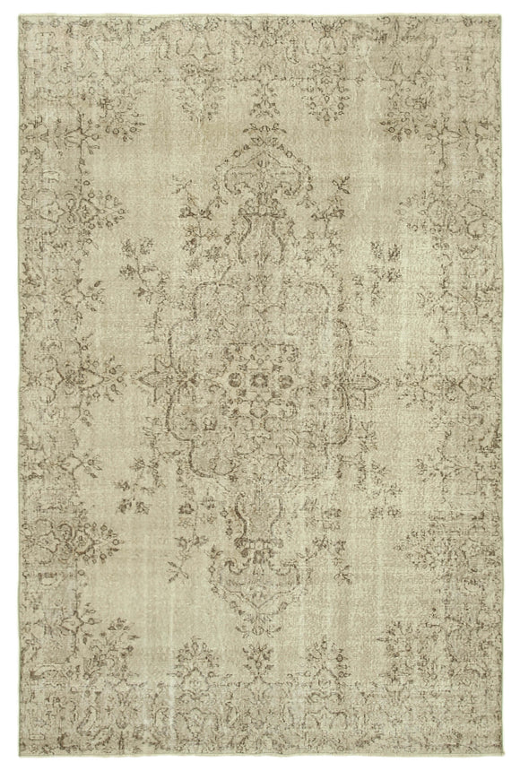7x10 Beige Turkish Vintage Area Rug - 39287