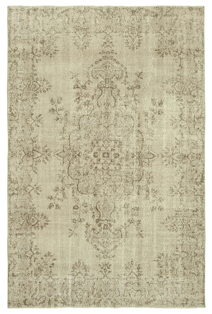 7x10 Beige Turkish Vintage Area Rug - 39287