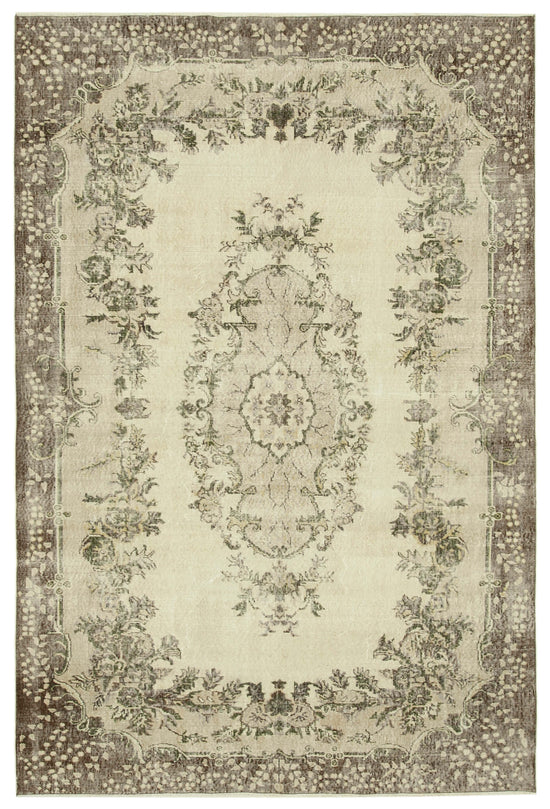 7x10 Beige Turkish Vintage Area Rug - 39290