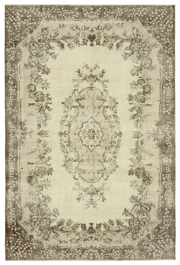 7x10 Beige Turkish Vintage Area Rug - 39290