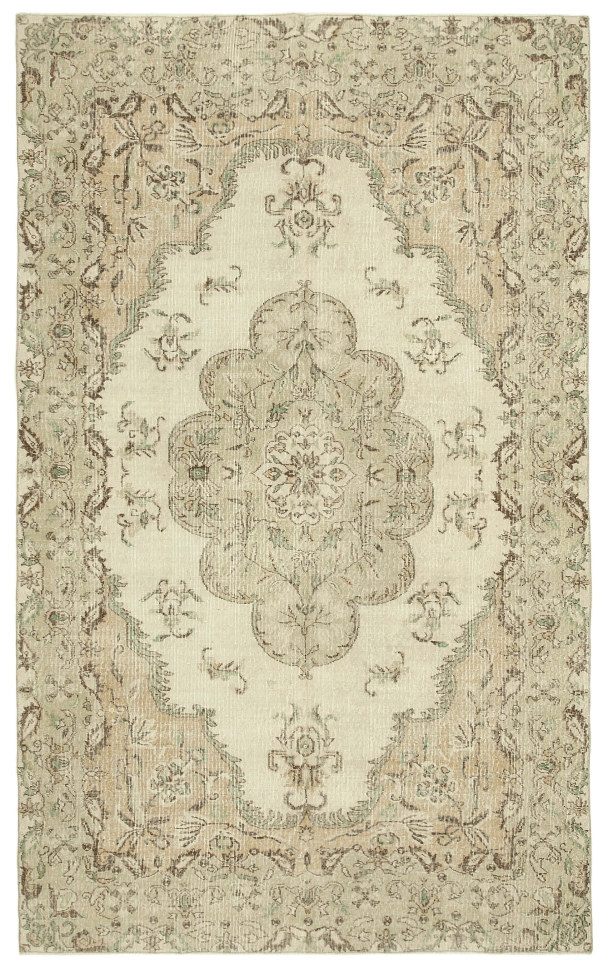 7x10 Beige Turkish Vintage Area Rug - 39291