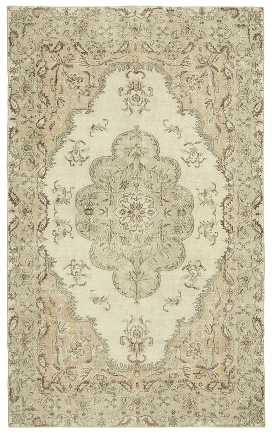 7x10 Beige Turkish Vintage Area Rug - 39291