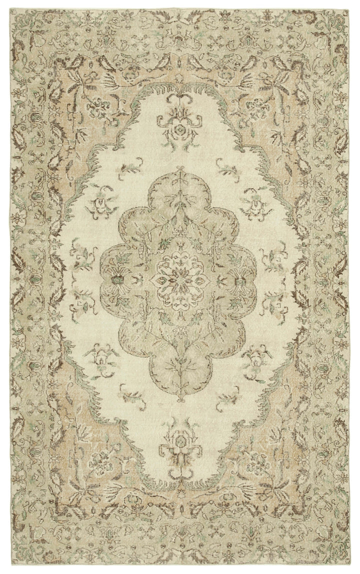 7x10 Beige Turkish Vintage Area Rug - 39291