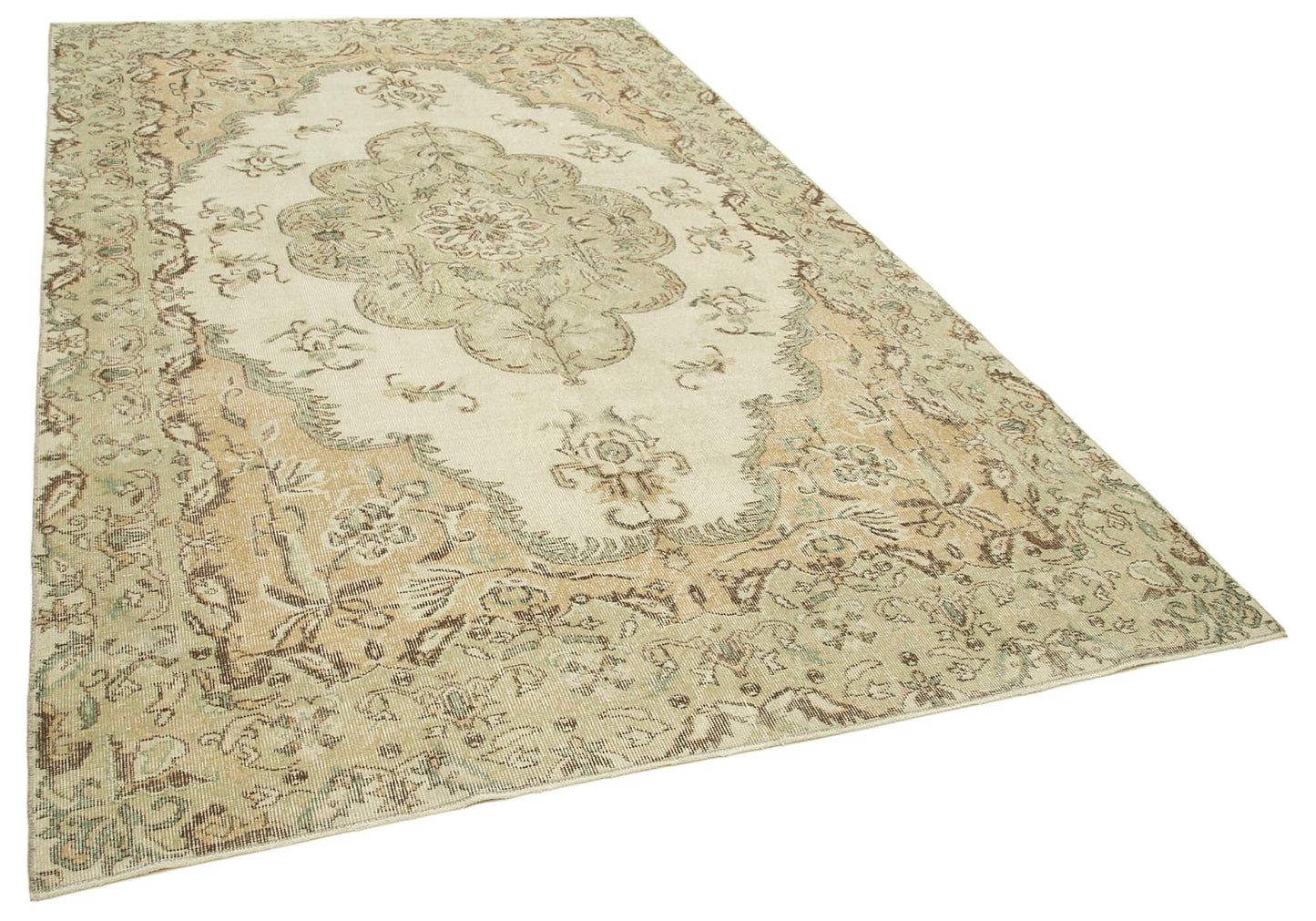7x10 Beige Turkish Vintage Area Rug - 39291