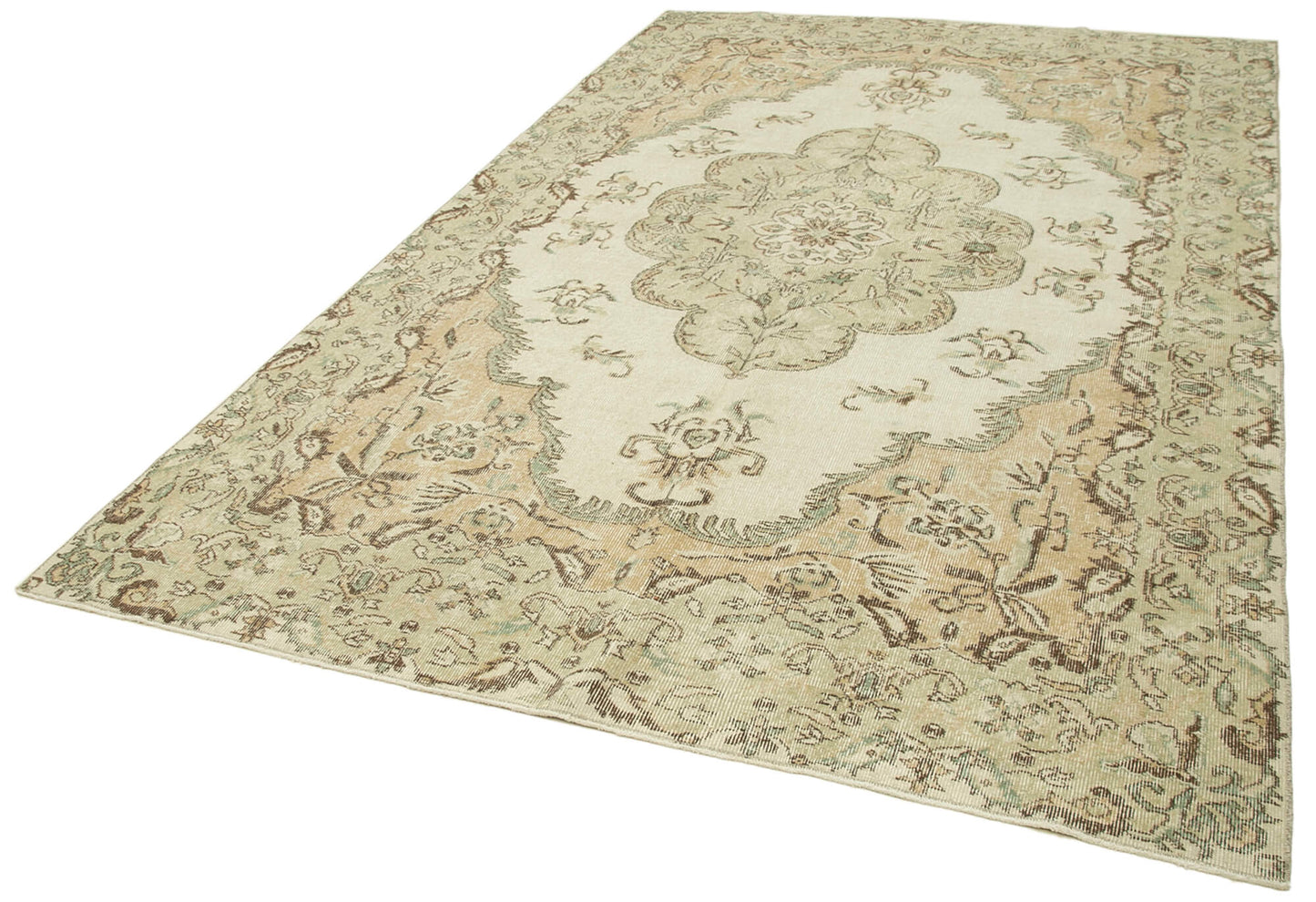 7x10 Beige Turkish Vintage Area Rug - 39291