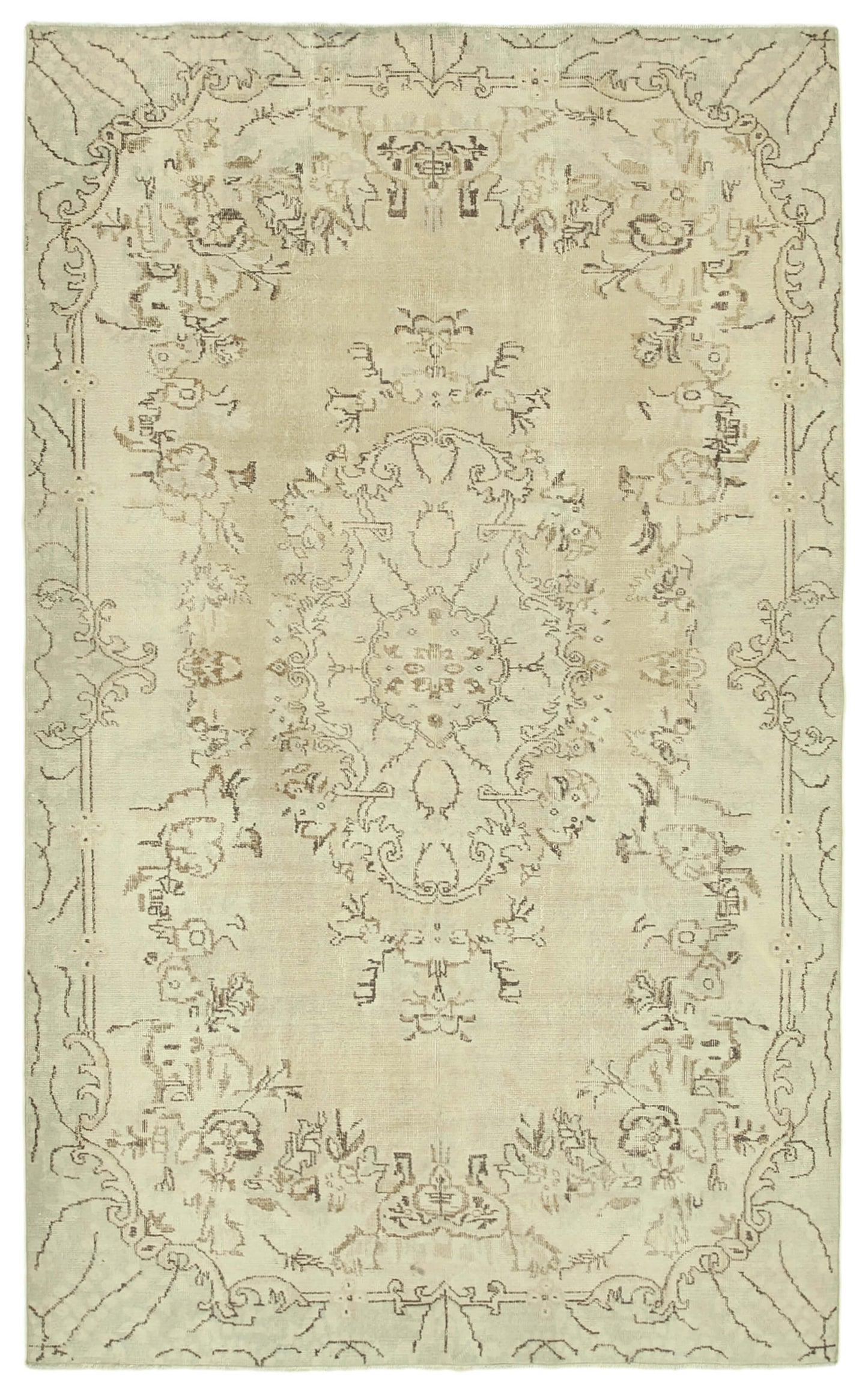 6x10 Beige Turkish Vintage Area Rug - 39293