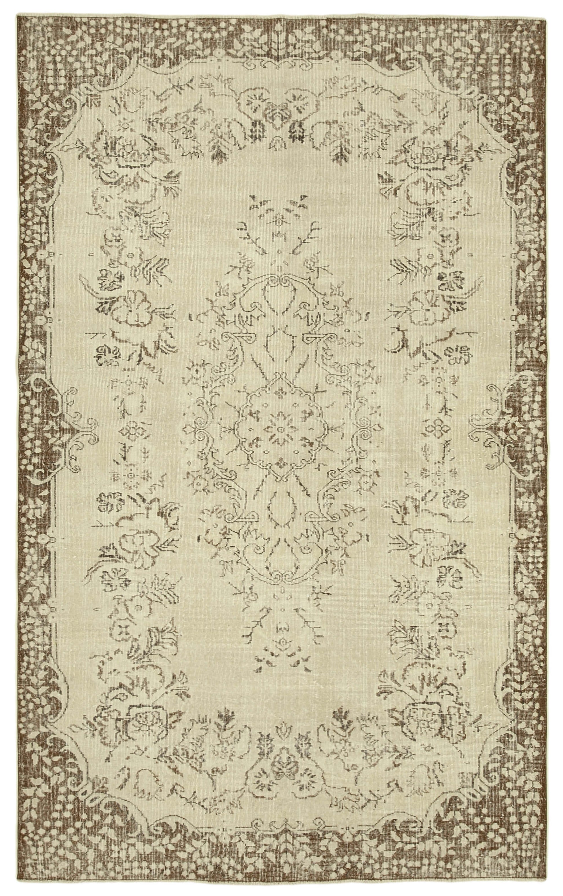 6x10 Beige Turkish Vintage Area Rug - 39294